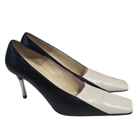 Vintage 1990s Chanel black & white square Toe pumps sz 38.5 /7.5 - Picture 1 of 9